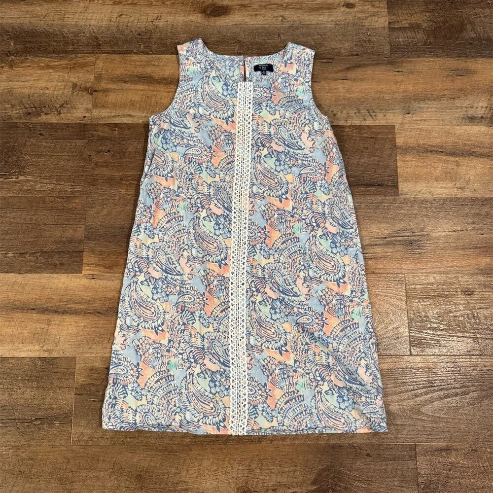 Boho Girls Dress 14 100% Cotton Shift Pastel Paisley Crochet Accent Beach Resort